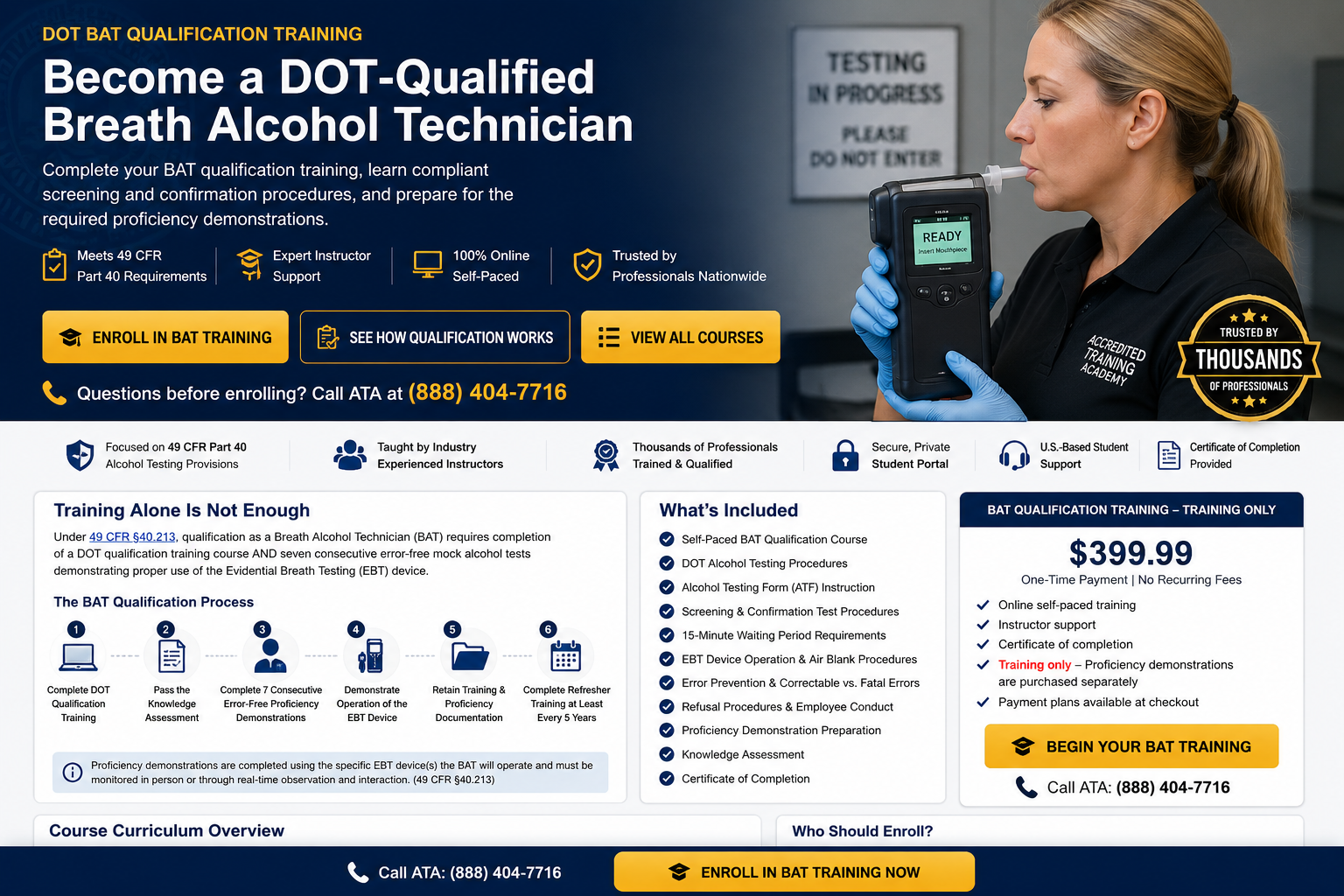 Breath Alcohol Technician learning to perform DOT alcohol screening and confirmation testing with an evidential breath testing device